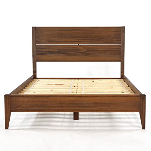 Mid Century Solid Wood Platform Bed, Queen Size, Brushed Walnut