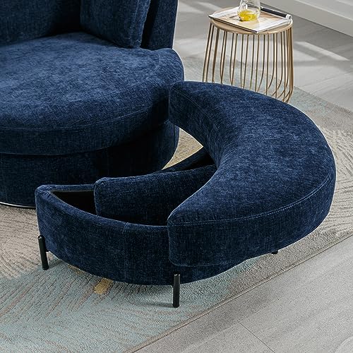 42.2" W Swivel Accent Barrel Chair and Half with Chenille Upholstered Half Crescent Moon Storage Bench Large Ottoman,Suitable for Living Room,Bedroom,Office and Other Places,Beige Combo