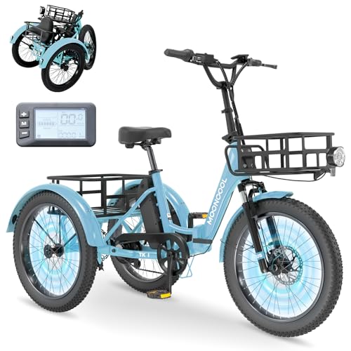 MOONCOOL Electric Tricycle Trike for Adults 350W 36V Removable Battery 24/26 Inches 7 Speeds 3 Wheels Electric Bikes Bicycle for Adults, Three Wheel Electric Cruiser Tricycle
