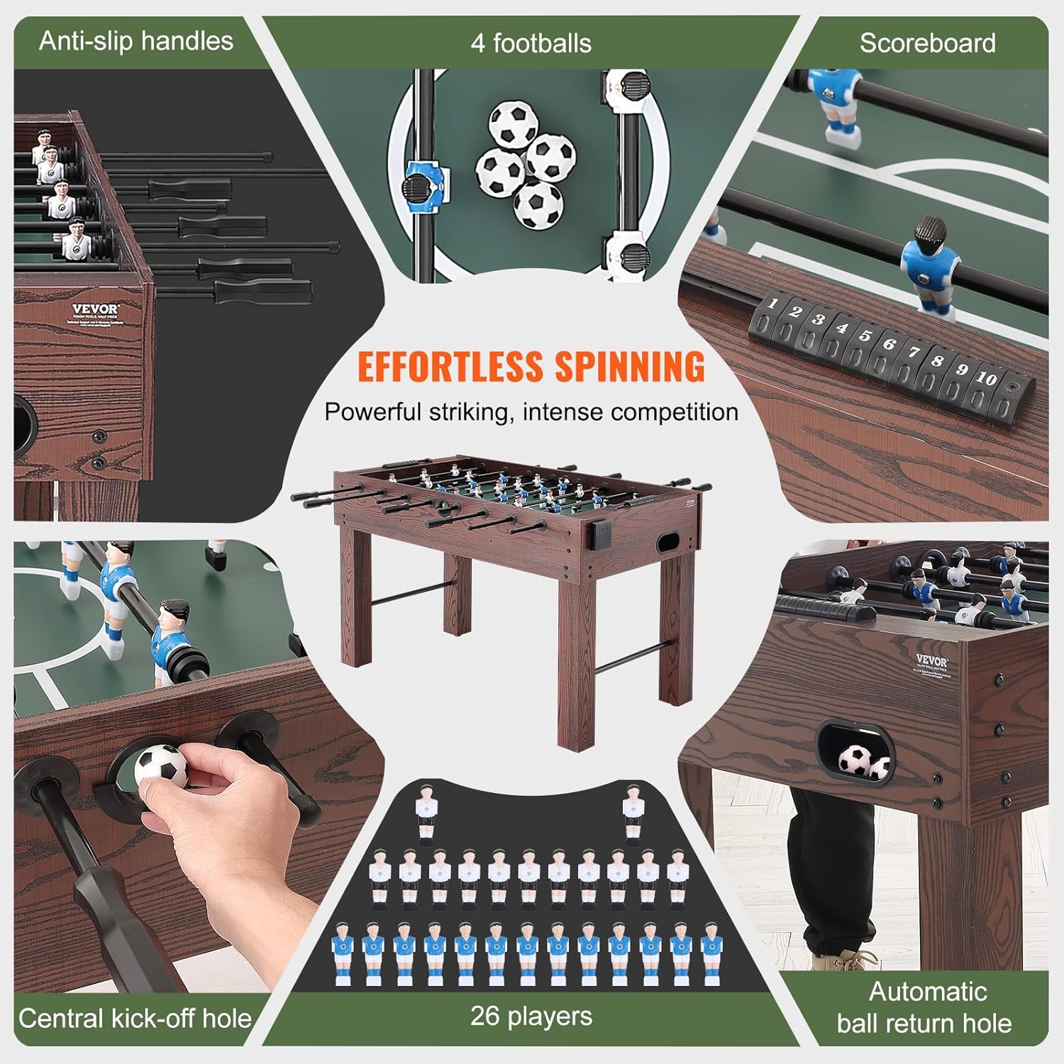 VEVOR Foosball Table, 55 inch Standard Size Foosball Table, Indoor Full Size Foosball Table for Home, Family, and Game Room, Soccer with Foosball Table Set, Includes 4 Balls and 2 Cup Holders