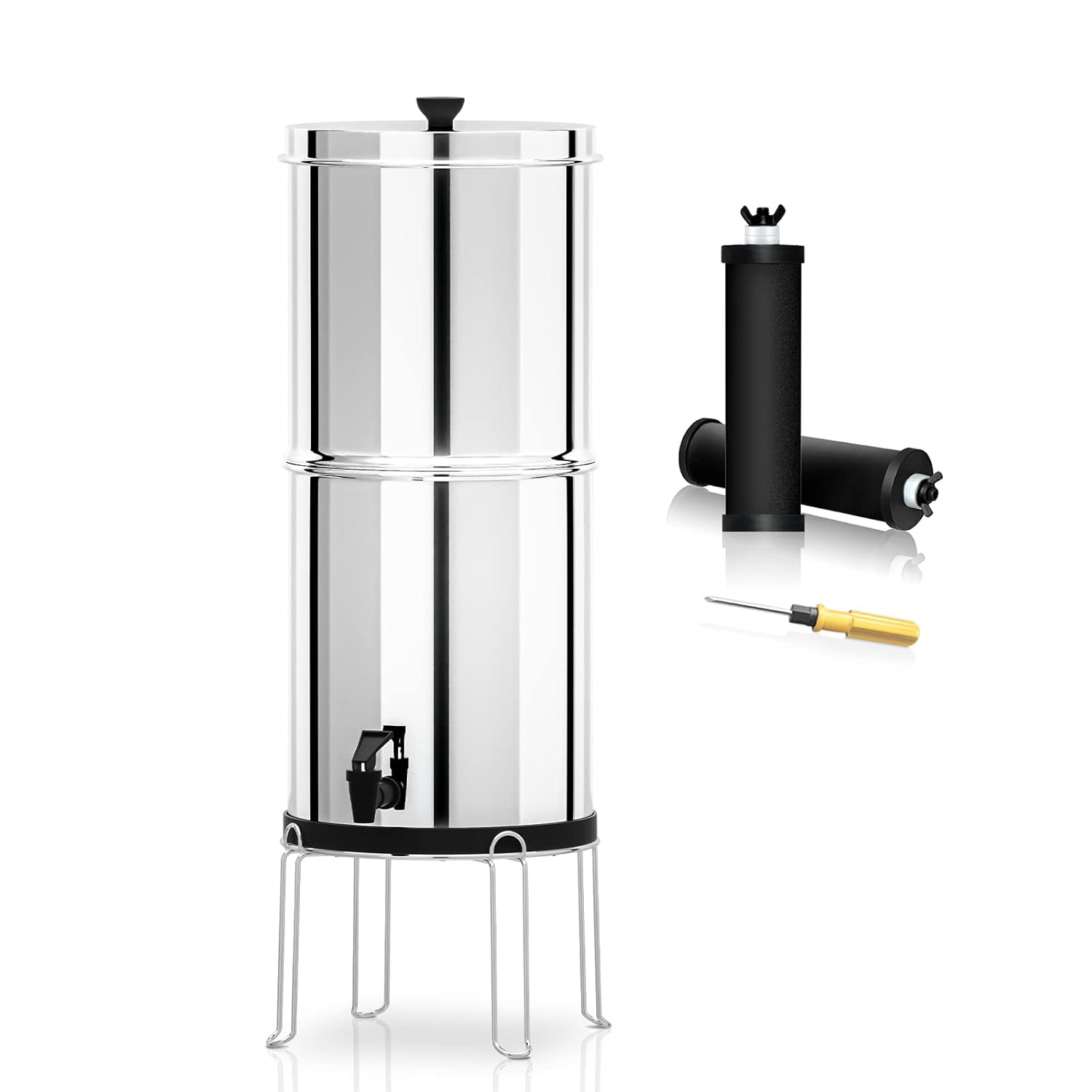 Purewell Gravity-Fed Water Filter, High Capacity 2.9 Gallon with 2 Purification Elements and Stainless Steel Stand for Home