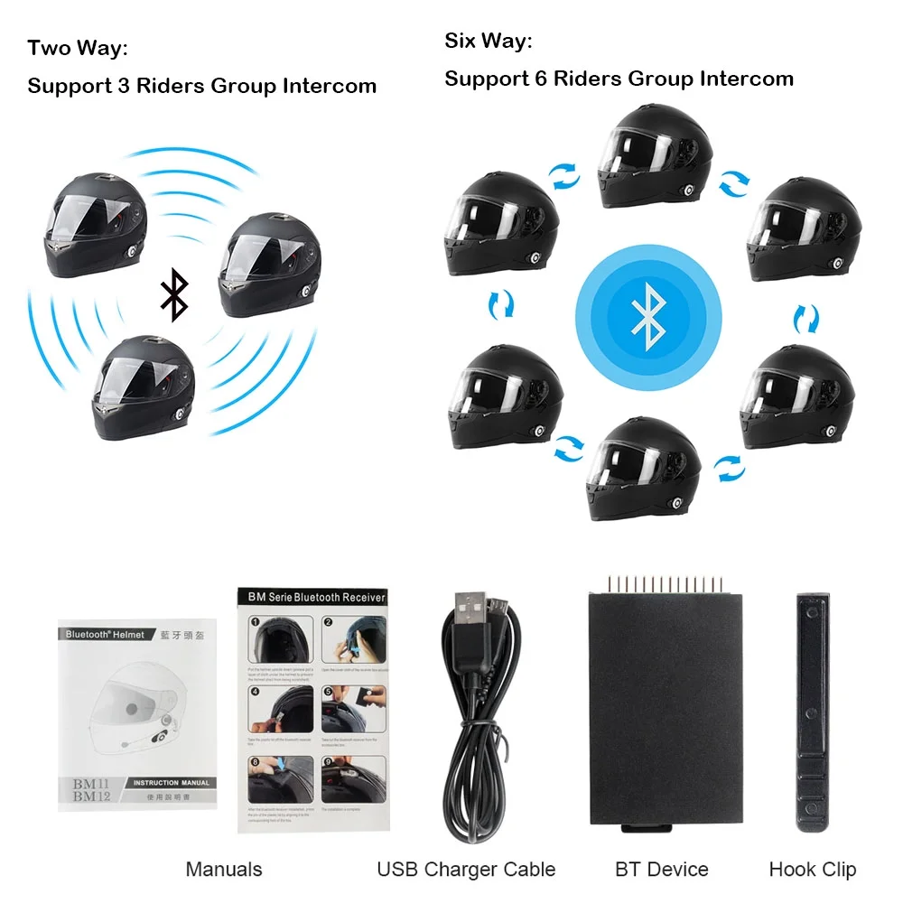 Martian Motorcycle Bluetooth Helmet Full Face Dual Visor Bluetooth Headset: HM-BH2 Matt Black