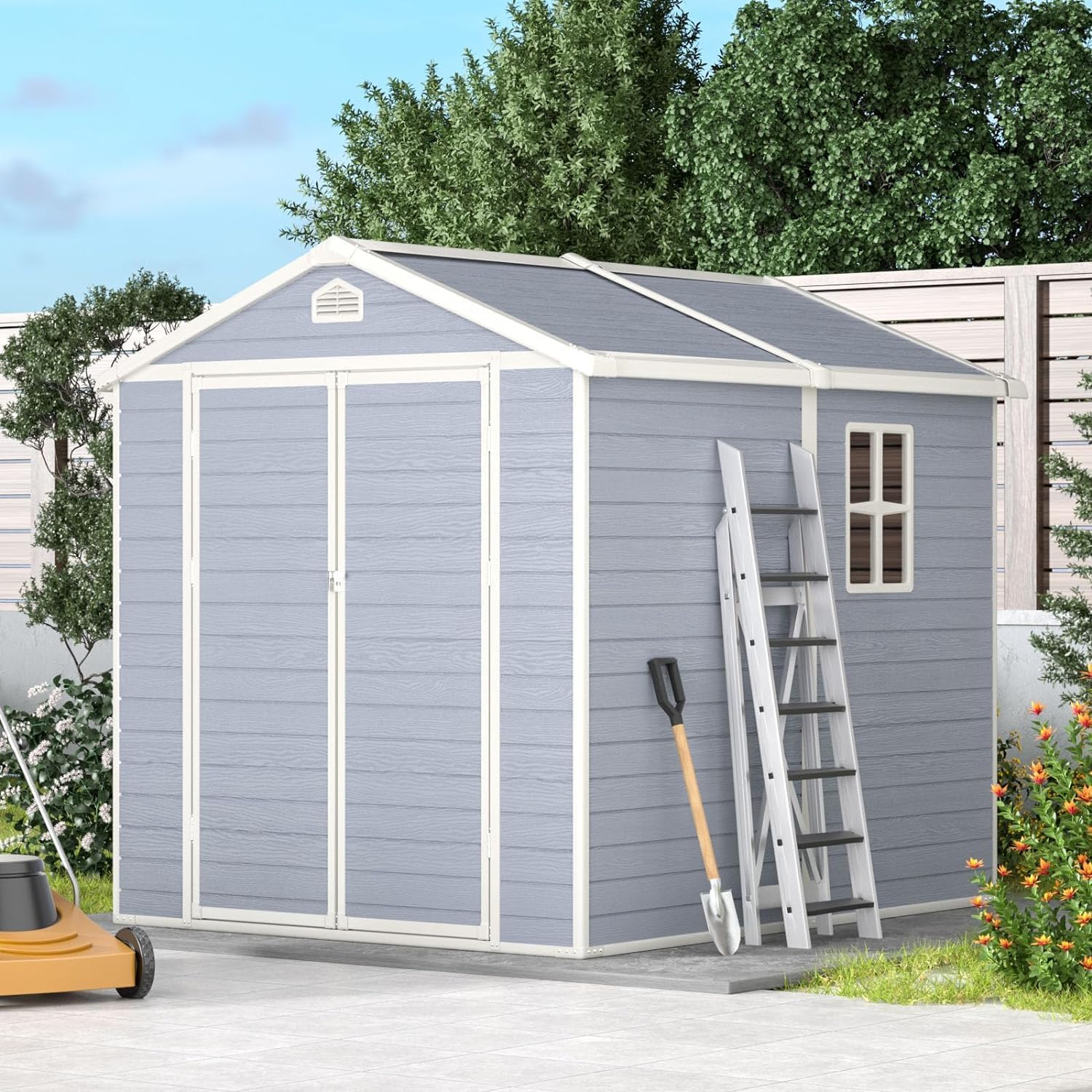 Aoxun 6'x8' Resin Outdoor Storage Shed Utility Tool Shed Storage House, Multi-Purpose Utility Tool House for Backyard, Patio Furniture, and Bikes - Gray