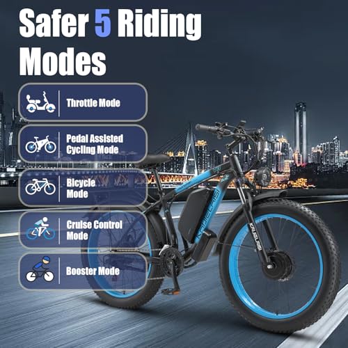 Electric Bike for Adults, 4000W Peak Power 26” Fat Tire Ebike, 34MPH AWD Dual Motor Electric Bicycles, 48V 23AH Removable Battery Fast Dual Hydraulic Brakes Electric Mountain Bike