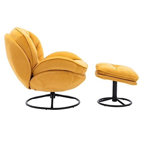 Velvet Swivel Accent Chair with Ottoman Set, Modern Lounge Chair with Footrest, Comfy Armchair with 360 Degree Swiveling for Living Room, Bedroom, Reading Room, Home Office, Metal Base Frame, Purple