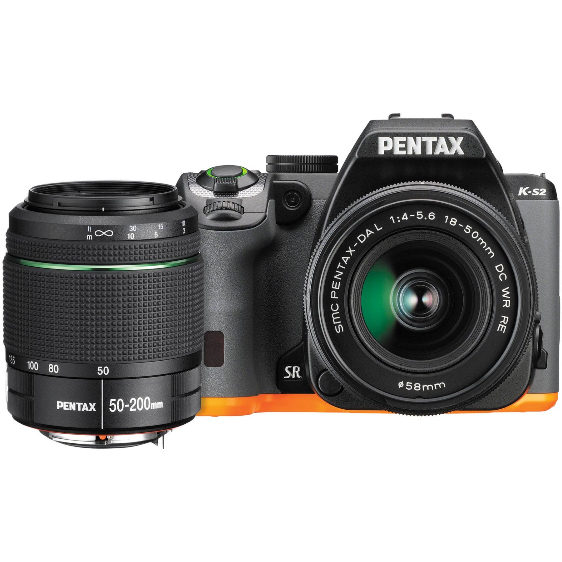 Pentax K-s2 Dslr Camera with 18-50mm u0026 50-200mm Lenses (Black/Orange)