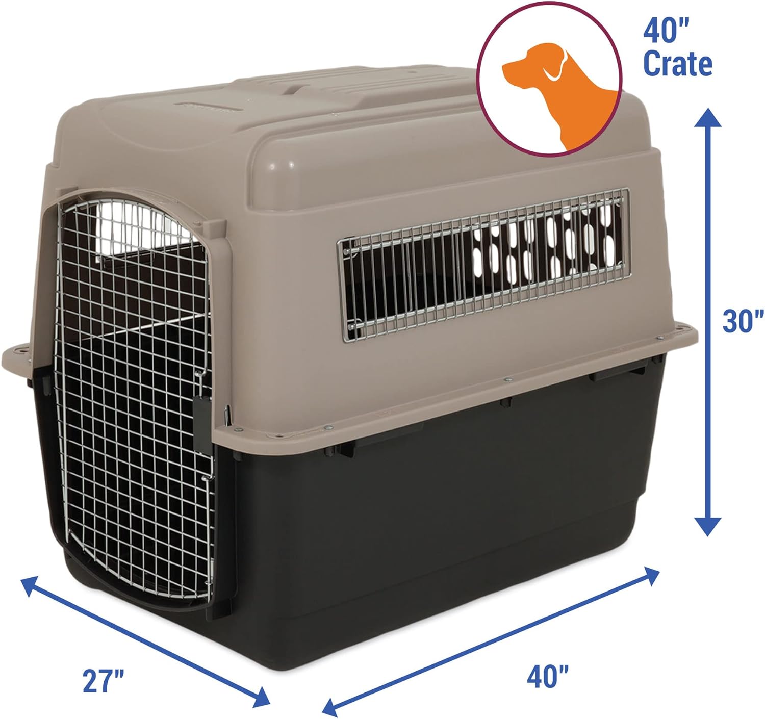 Petmate Ultra Vari Dog Kennel for Medium to Large Dogs (Durable, Heavy Duty Dog Travel Crate, Made with Recycled Materials, 40 in. Long) 70 to 90 lbs, Made in USA