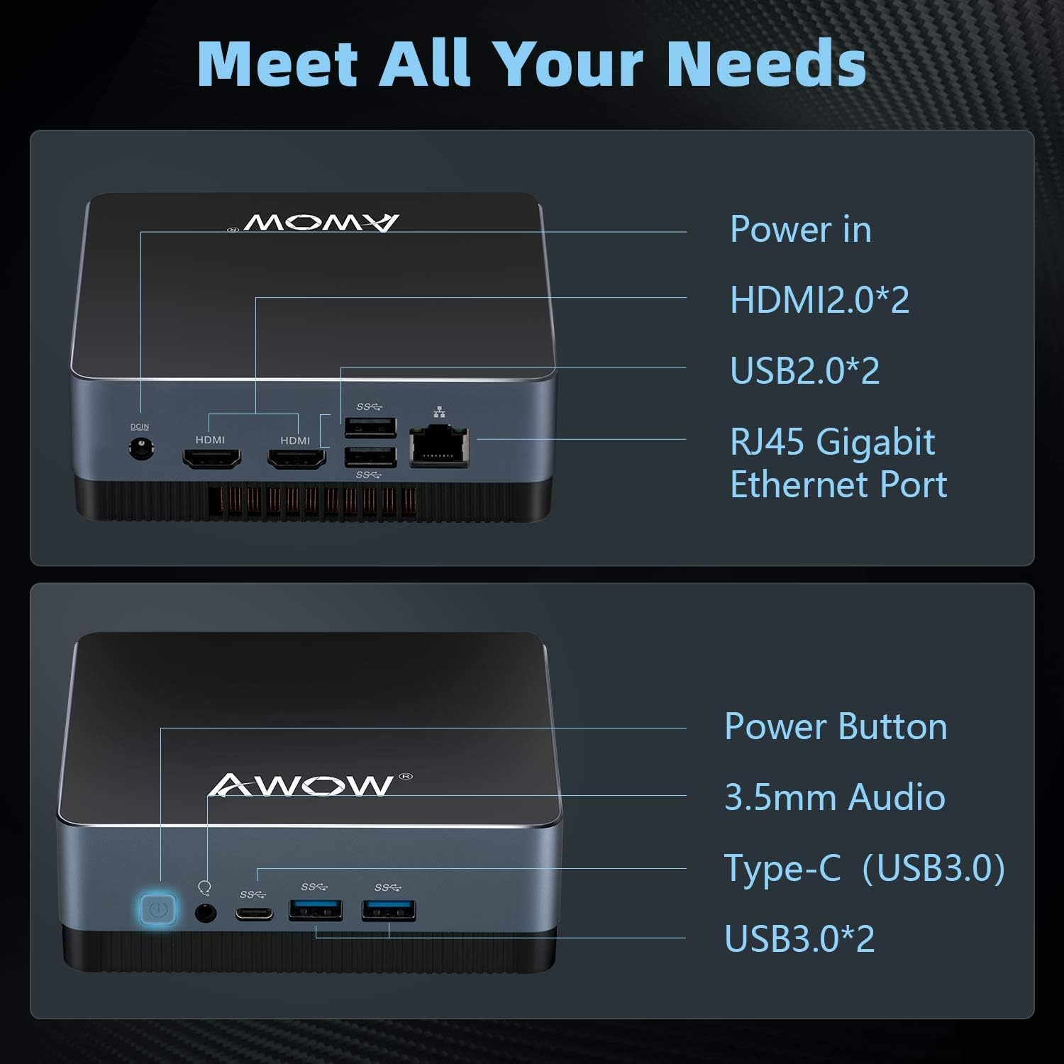 AWOW Mini PC Mini Desktop Computer Windows 10 Intel Celeron J4125 8GB RAM 128GB SATA SSD, Dual Band WiFi, Dual HDMI 2.0X2, USB, Bluetooth, Gigabit Ethernet, NY41 Micro PC