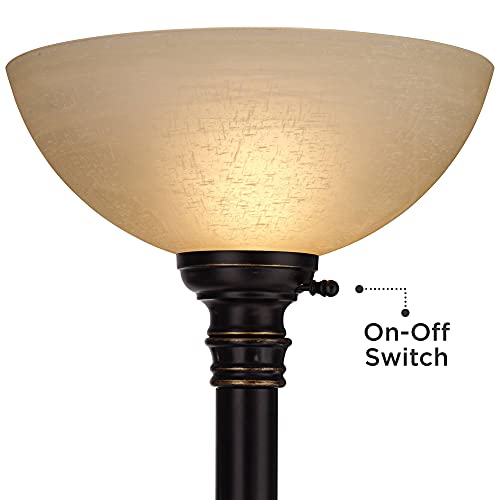 Regency Hill Garver Industrial Style Torchiere Floor Lamp with Reading Light Riser 76.75" Tall Oil Rubbed Bronze Brown Metal Amber Glass Shade Decor for Living Room House Bedroom Home