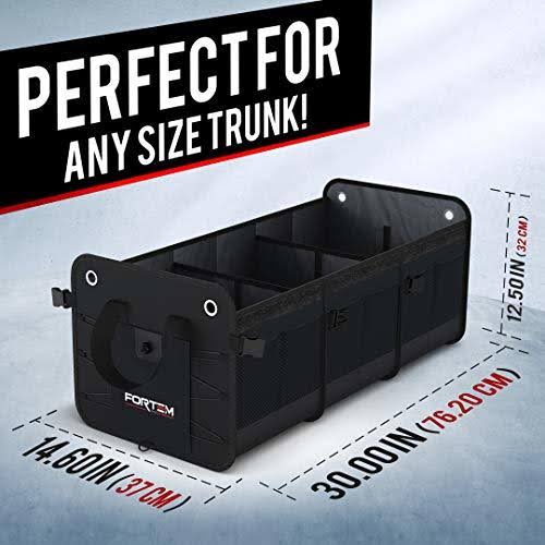 Fortem Car Trunk Organizer, Foldable COVER, Non-Slip Waterproof Bottom, Straps, Cargo Storage (3 Compartments, Black)