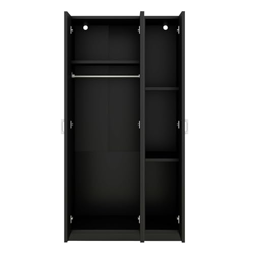 Modern Wardrobe with 3-Door and Storage Drawer, Wooden Armoire with Hanging Rod and 3 Fixed Shelves for Bedrooms Apartment (White-3F)