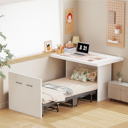 2 in 1 Murphy Bed Cabinet, Hide a Bed Cabinet, Folding Beds into Cabinets, Space-Saving Pull Out Murphy Beds Chest for Small Place Office Nap - Cot Size: 75" x 29"