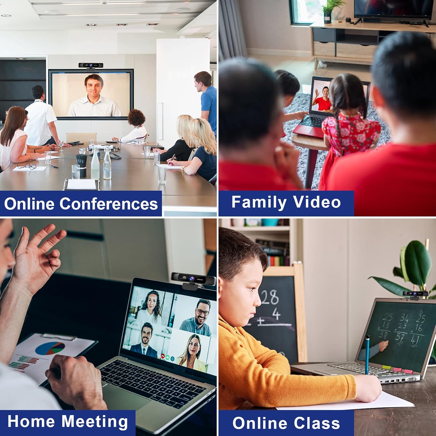 1080P 60FPS Webcam with Microphone,Full HD Computer Web Camera,Auto-Focus 80° Wide Angle Built-in Dual Noise Reduction Mics,Webcam for Online Class, Zoom Skype Facetime Teams, PC Mac Laptop Desktop