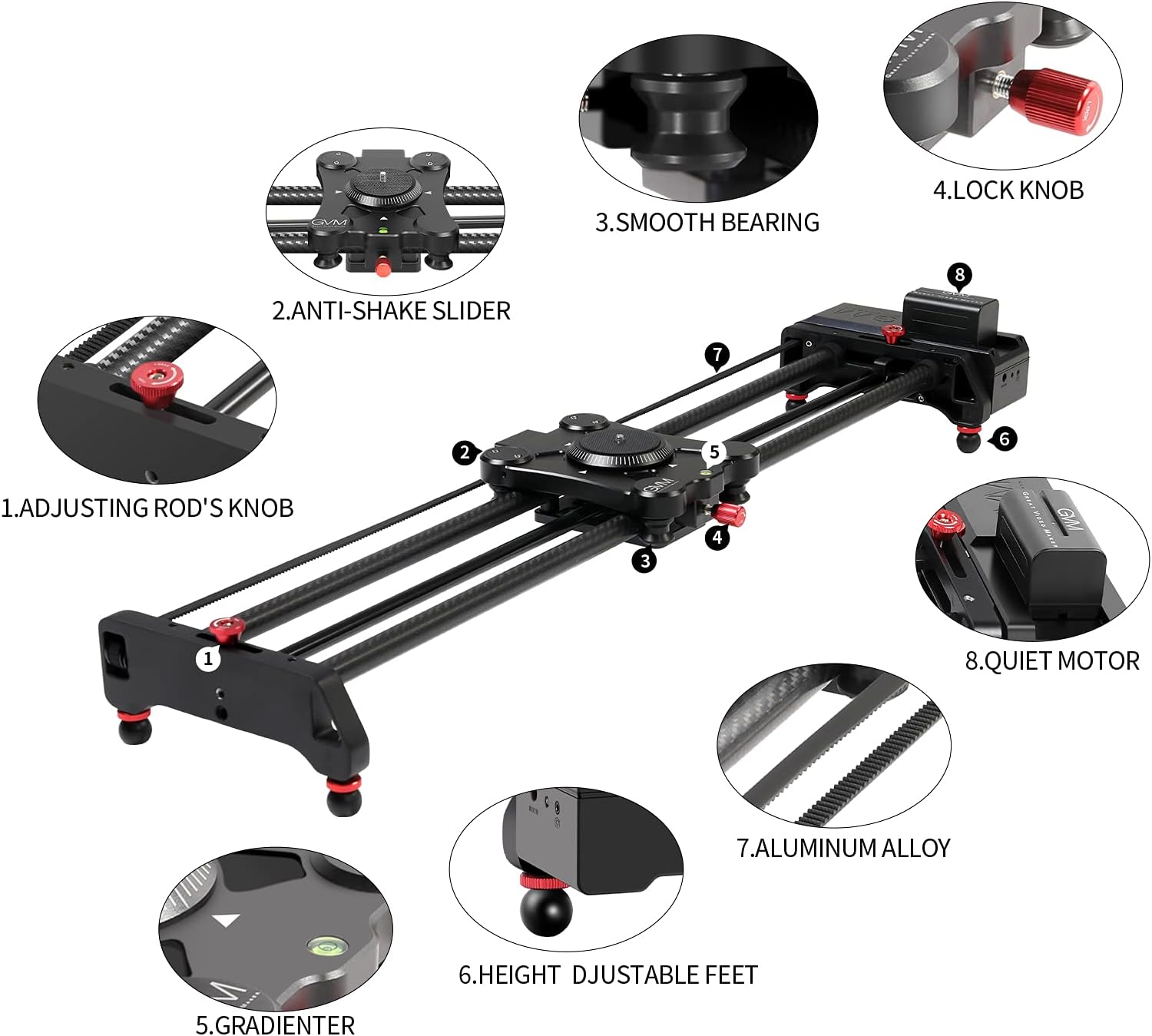GVM Motorized Camera Slider,31 APP Control Carbon Fiber Dolly Rail Camera Slider with with Motorized Time Lapse and Video Shot Follow Focus Shot and 120 Degree Panoramic Shooting