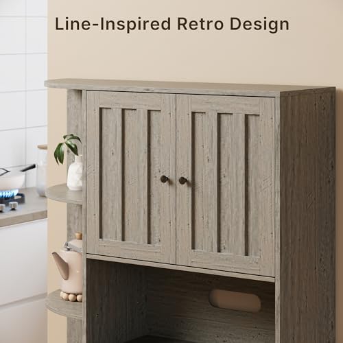 Gizoon 60.4" Farmhouse Kitchen Pantry Storage Cabinet with Doors and Adjustable Shelves, Large Kitchen Hutch with Drawers, Freestanding Cupboard for Dining Room, Living Room, Retro