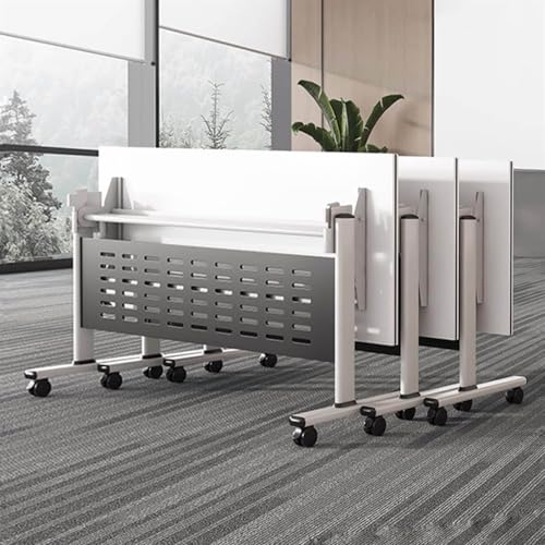 Folding Conference Room Tables with Silent Wheels| Foldable Flip Top Office Meeting Table| Mobile Seminars Dynamic Meetings Training Tables for Offices, Classrooms, Meeting Room(White,47x16x30in)