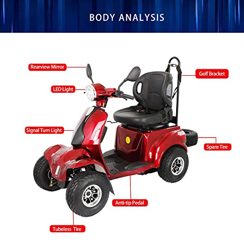 Mobility Scooters for Seniors & Adults, Heavy Duty 4-Wheel 3-Speed Medical Electric Golf Mobility Scooter Battery Powered with Rear Lock Box & Golf Cart Rack Adjustable Seat