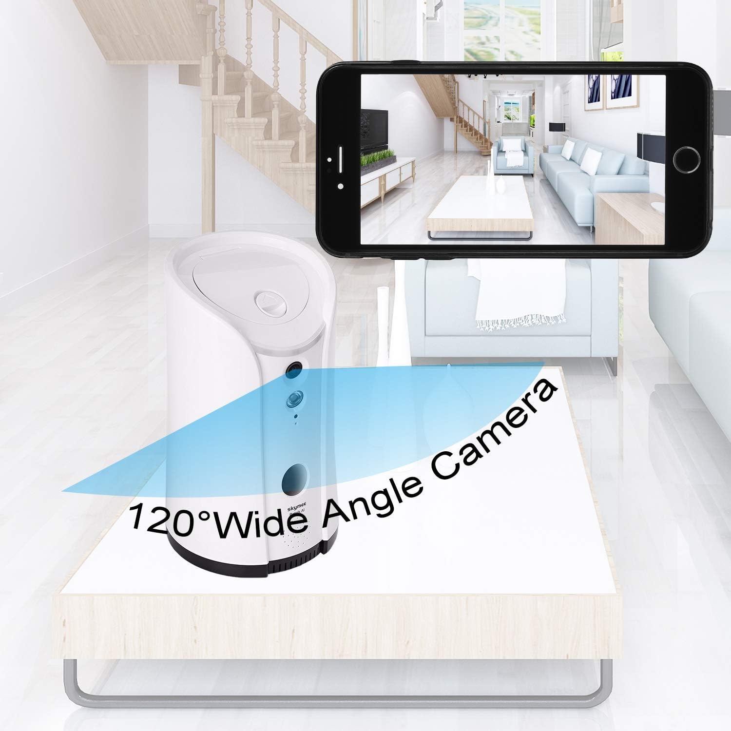 SKYMEE Petalk AI II Dog Camera Treat Dispenser, WiFi Remote Pet Camera with 180° PTZ and Night Vision, Compatible with Alexa