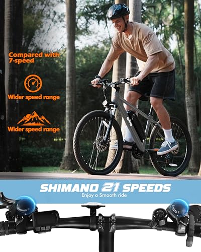 Qlife Racer Electric Bike for Adults - 21-Speed Mountain Lightweight Ebike with 350W Brushless Motor, 375Wh Removable Battery, 26X2.1 Tire Step Over E-MTB, Up to 40 Miles, E Bikes