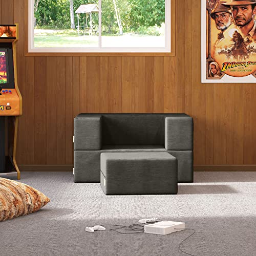 Jaxx Zipline Convertible Sleeper Futon Chair & Ottoman with Machine-Washable Cover, Indigo
