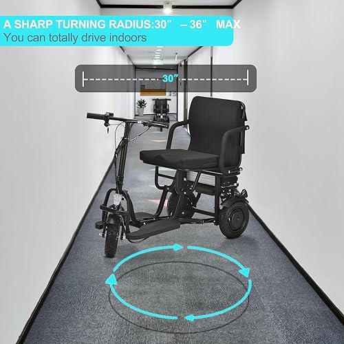 ccko Folding Mobility Electric Trike 48V 700W,Mobility Scooters for Adults,3 Wheel Lightweight Portable Power Travel Scooters,20 Miles Long Range Electric Powered Wheelchair Device (Black)