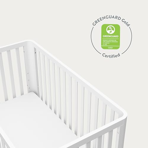 Storkcraft Santos 3-in-1 Convertible Crib (White with Natural) – GREENGUARD Gold Certified, Fits Standard Crib Mattress, Converts to Toddler Bed, Modern Style, Rounded Designer Details
