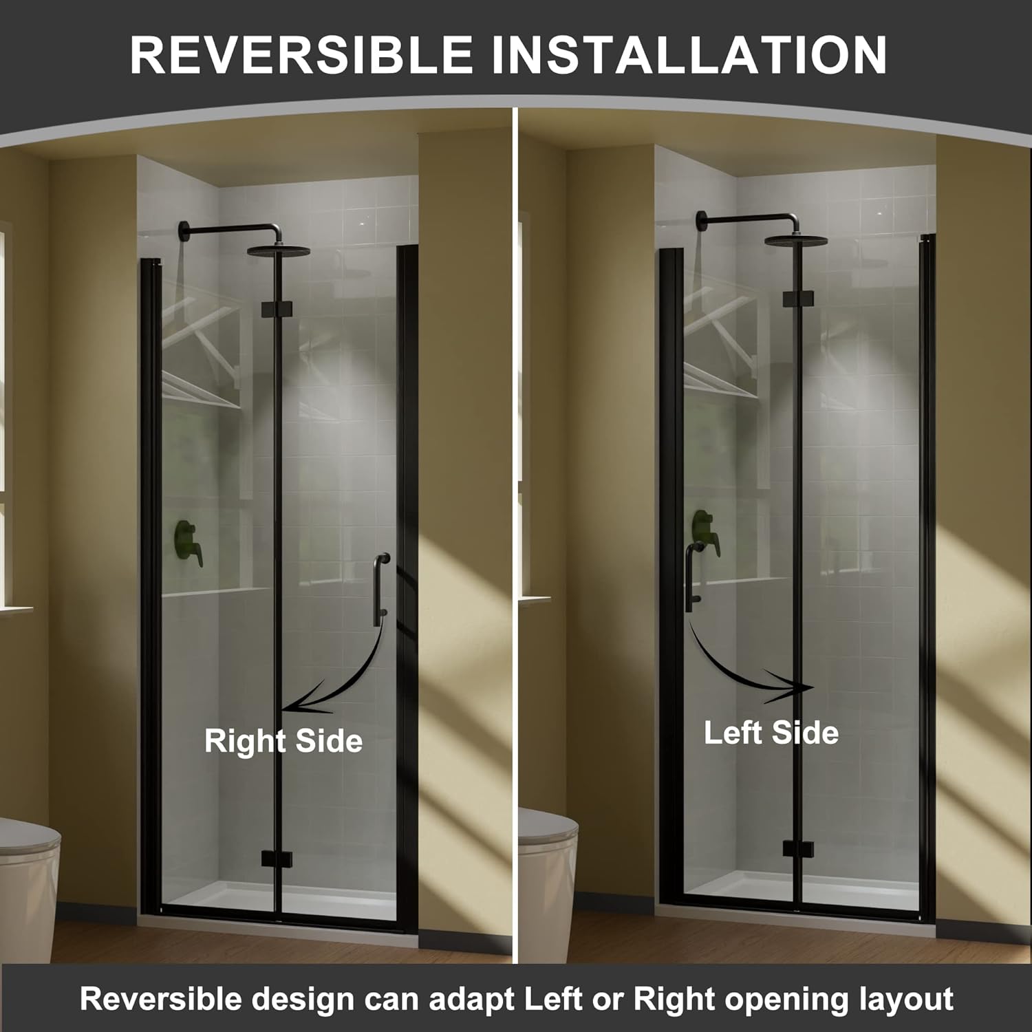 Bifold Frameless Glass Shower Door 32 in.W x 72 in.H Pivot Swing Shower Doors with 1/4 in. Clear Tempered Shower Glass Panel in Matte Black Semi-Frameless Shower Door