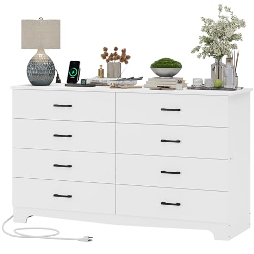 Hasuit Tall Dresser for Bedroom, White Large Chest of Drawers, 55.6'' High Dressers with 7 Drawers, Modern Wooden Vertical Storage Clothes Closet Organizer