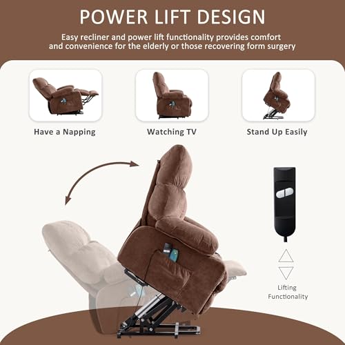 Power Lift Recliner Chair for Elderly with Massage Ergonomic Lounge Chair,Classic Single Sofa with 2 Cup Holders Side Pockets,USB Charge Port (Grey)