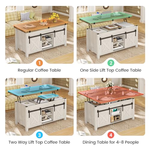 SEDETA Lift Top Coffee Table, 4 in 1 Multi-Function Convertible Coffee Tables with Storage and Hidden Compartment, Farmhouse Coffee Table Converts to Dining Table for Living Room, Grey