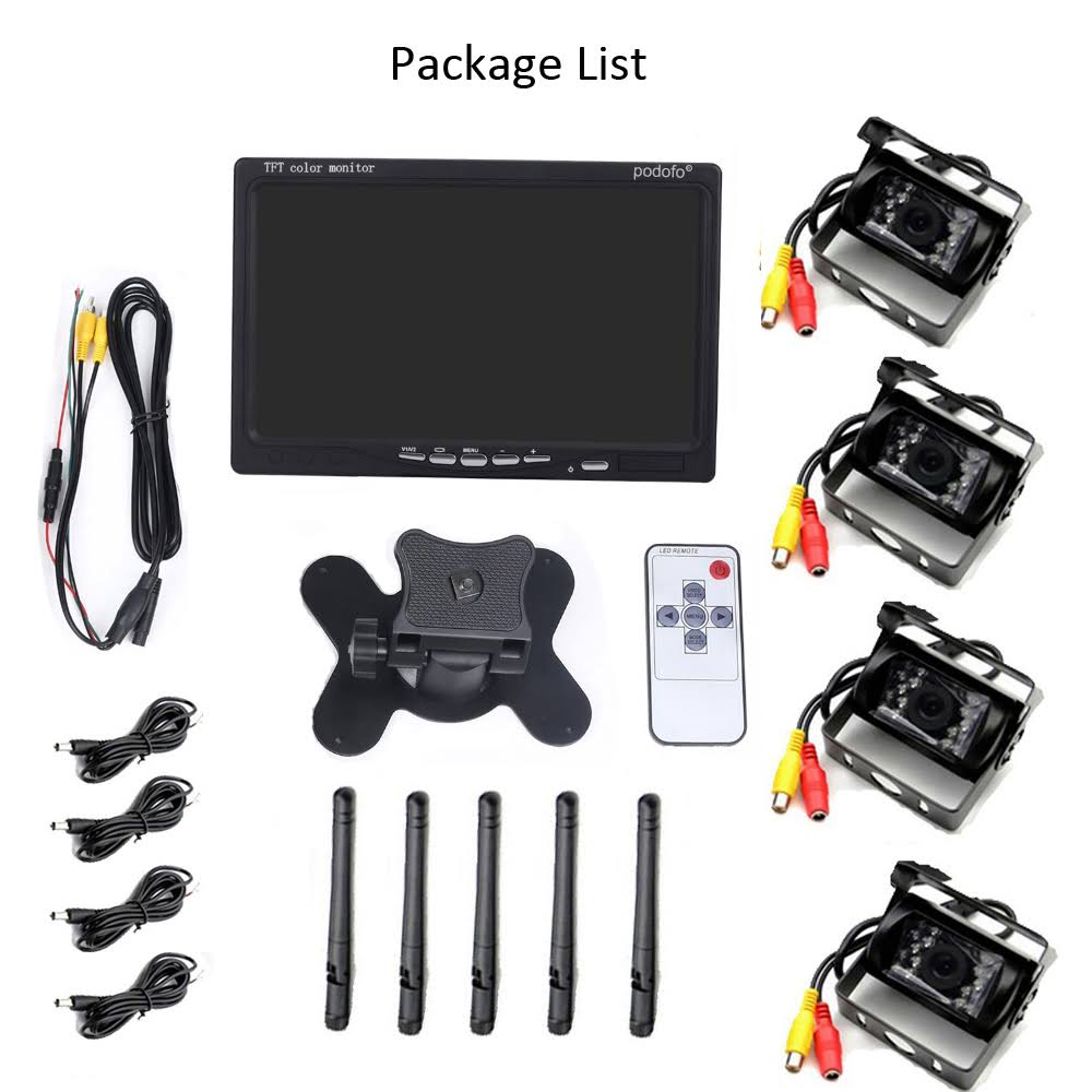 7x22 LCD Color Rear View Monitor with Wireless 4 Backup Cameras IR Night Vision Waterproof for RV Truck Trailer Bus Parking Assi