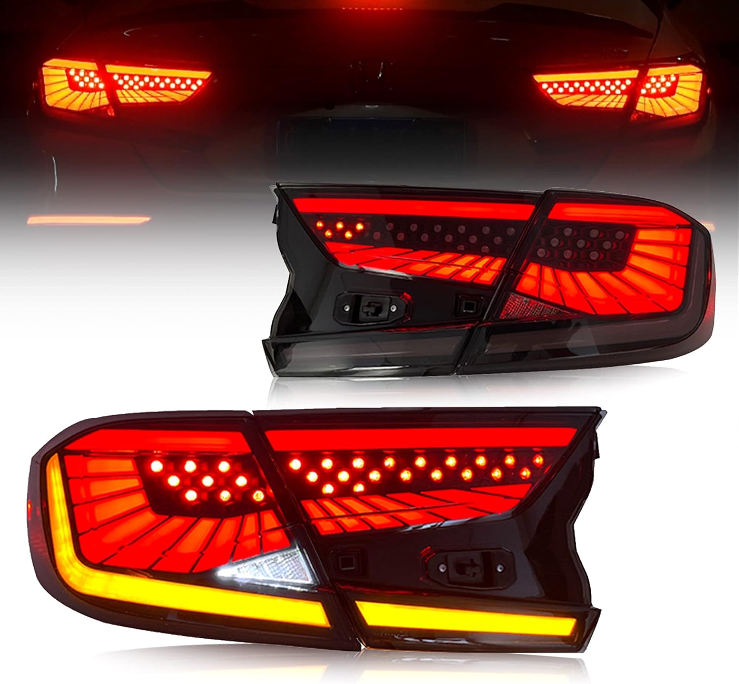 VLAND Led Tail Lights Compatible with Honda Accord 10th Gen 2018-2020 Rear Lamps w/3D Scanning Dynamic Animation w/ Y Shape DRL, w/Sequential, Smoked/Tinted, Pair 4Pcs