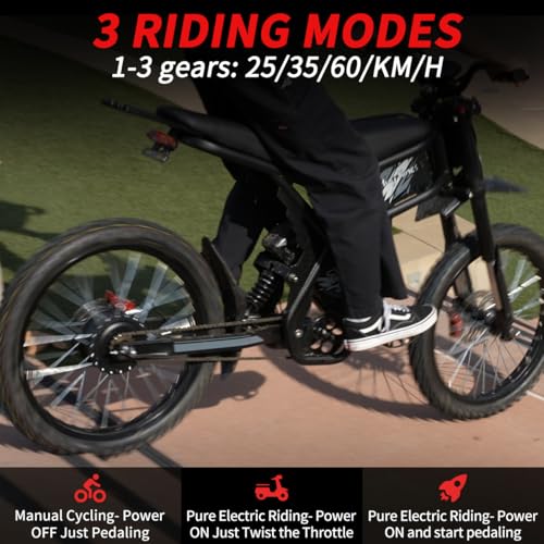 2000W/ 3000W GT73 / GT73 Pro Electric Dirt Bike for Adults - 37/50 MPH High-Speed, 25" Fat Tires & Dual Removable Battery (60V-18AH*2)| All-Terrain Off-Road eBike for Snow, Sand