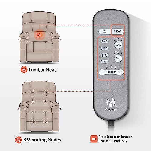 MCombo Large Dual Motor Power Lift Recliner Chair for Elderly, Massage and Heat, Lay Flat, Zero Gravity, Home Button, USB Port, Fabric 7680 (Large, Beige)