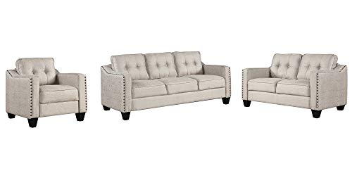 Knocbel Stylish 3-Piece Sofa Set Living Room Set with Tufted Cushions, Velvety Soft Linen Blend Fabric and Brass Nail Head Trip, Including 3-Seat Sofa, Loveseat and Accent Chair, Gray