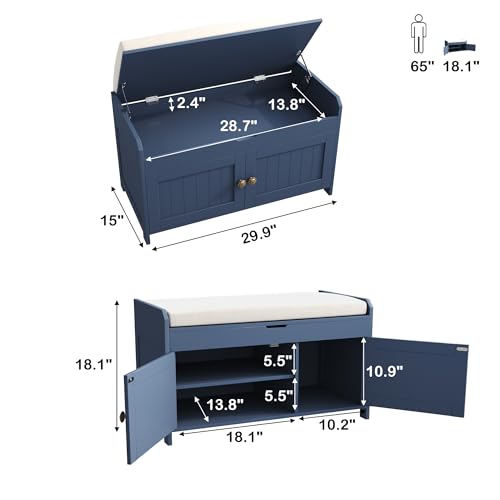 HOMEFORT Shoe Storage Bench with Lift Top Storage, Entryway Bench with Cushioned Seat,Wood Shoe Cabinet Bench,Bench for Bedroom End of Bed,Entry Hidden Shoe Bench for Mudroom,Hallway (Blue)