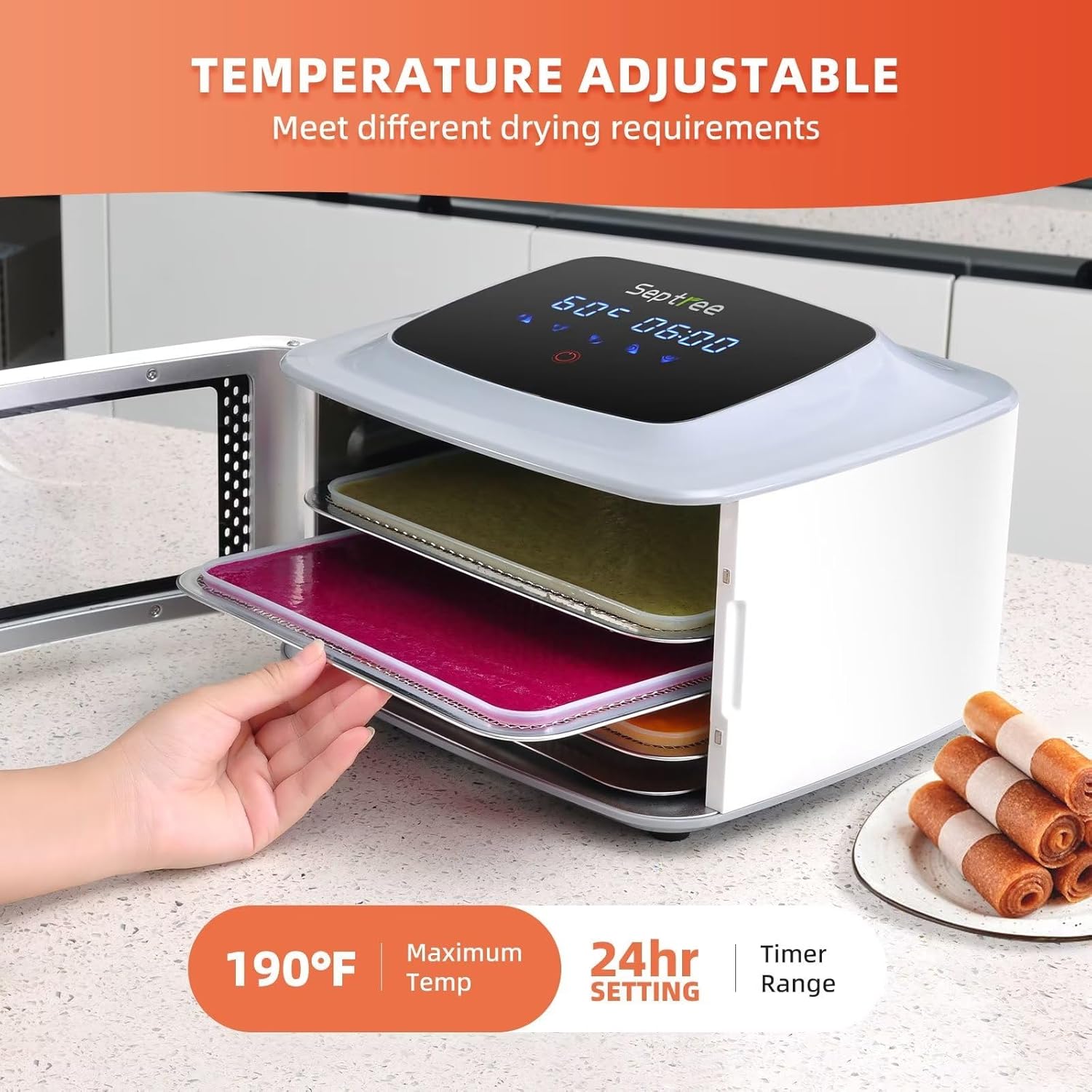 Upgraded 4-layer Food Dehydrator for Jerky, Stainless Steel Trays Food Dryer Machine with Deluxe Accessories Kit, 400W 190°F Temp and Timer Control, for Herbs, Meat, Fruit, Veggies, Mushroom