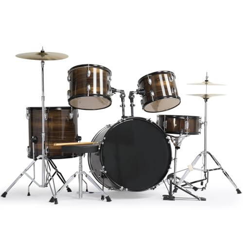 Ktaxon 22 Inch Adult Drum Set, 5-Piece Full-Size Drums Kit with Cymbal Stands, Hi-hat Stand, Sticks, Drum Pedal, Stool & Floor Tom for Beginner Teens Student (Blue)