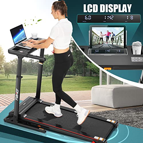 Treadmill with Desk Workstation & Adjustable Height, 300 lb Capacity, FUNMILY Walking Pad Treadmill with Desk & Incline, Folding Work Treadmill for Home Office