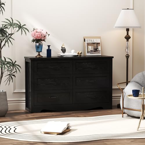 Dresser for Bedroom with 6 Drawers, Modern Wide Wooden Closet Dresser Chest Storage Organizer for Living Room Entryway Home Office (White)