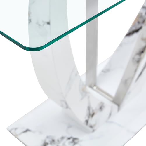 Glass Console Entryway Table, 50 inch Clear Glass Narrow Long Sofa Table, Modern Accent Table for Living Room, Entrance Table with Wood Grain U-shape Base and Metal Frame
