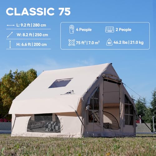 Inflatable Camping Tent with Pump,4-6 Person Waterproof Blow Up Air Tent for Camping Hiking,Easy to Set Up 4-Season Inflatable House Tent with Oversized Canopy.