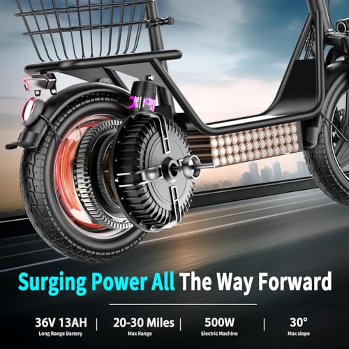 Electric Scooter for Adults, 500W Motor, 20-25 MPH and 20-30 Miles Long Range, 14" Foldable Commuting Electric Scooter with Seat and Basket/Box, Ample Storage for Pet & Cargo