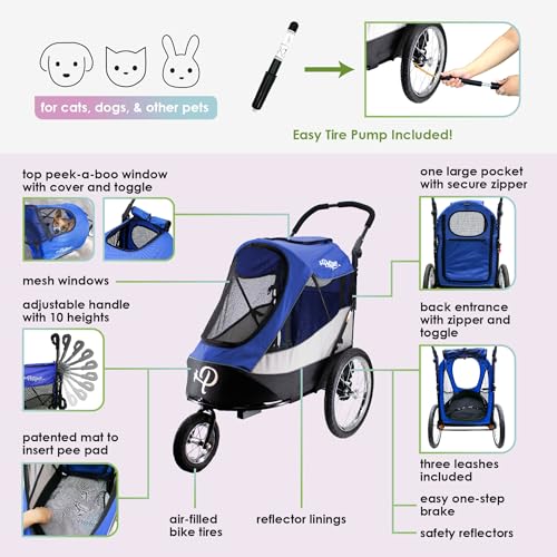 Petique Trailblazer Pet Jogger/Stroller, Bike Trailer, Shock Absorbing Bike Wheels, Large Entry Way, Peek-a-boo Window, Small/Medium/Large Dogs, Cats and Pets, Supports up to 77LBS - Mars (Red)