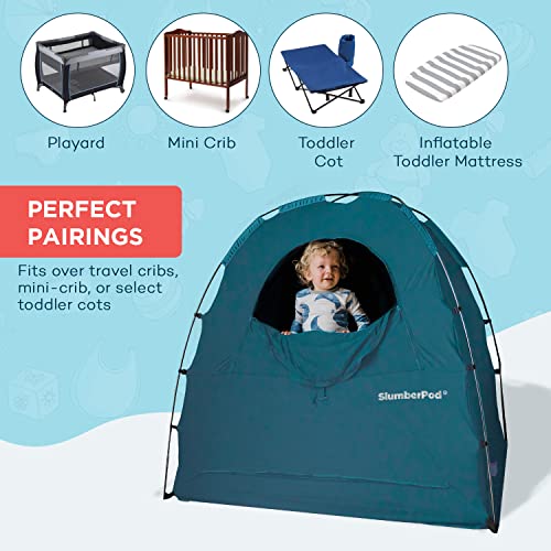 SlumberPod The Original Blackout Sleep Tent Travel Essential for Babies and Toddlers, Mini Crib and Pack N Play Cover, Sleep Pod for Kids with Monitor Pouch and Fan Pouch, Blocks 95%+ Light, Teal