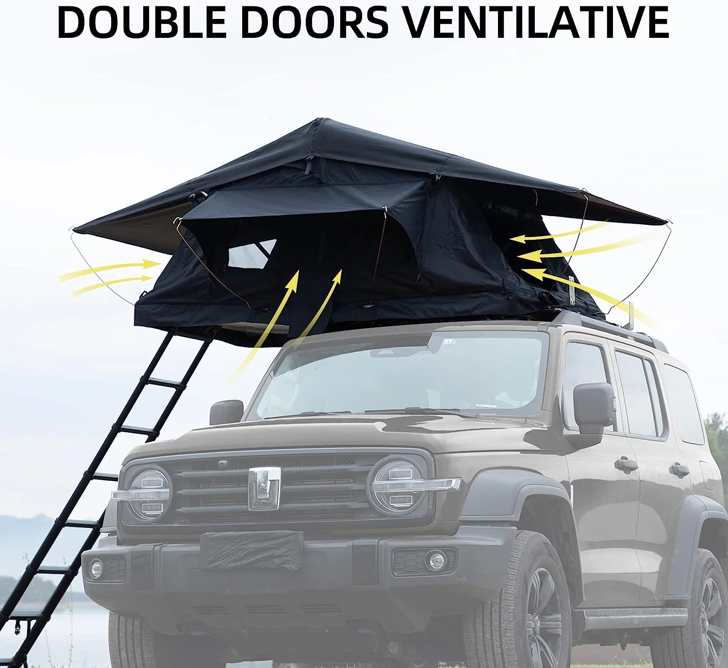 Holaki Rooftop Tent Truck SUV Camping Rooftop Tent with Ladder, Rooftop Tents for Camping Waterproof Sunroof Tent Breathable Large Space Outdoor Travel Fishing Trailer Tent for 1-2 People