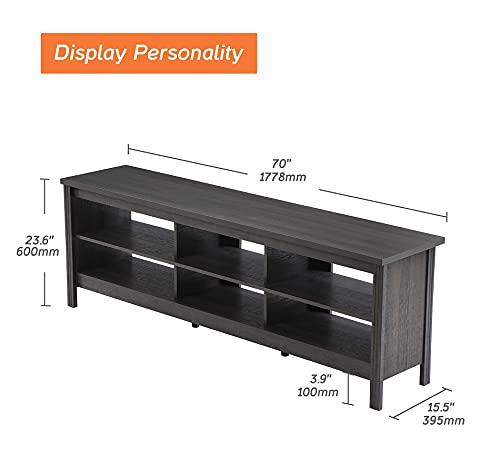 WAMPAT Farmhouse TV Stand for 75 inch TV, Wood Entertainment Center for 80 inch TV Console Table with 6 Storage Cubby for Living Room & Bedroom, 70 inch, Brown