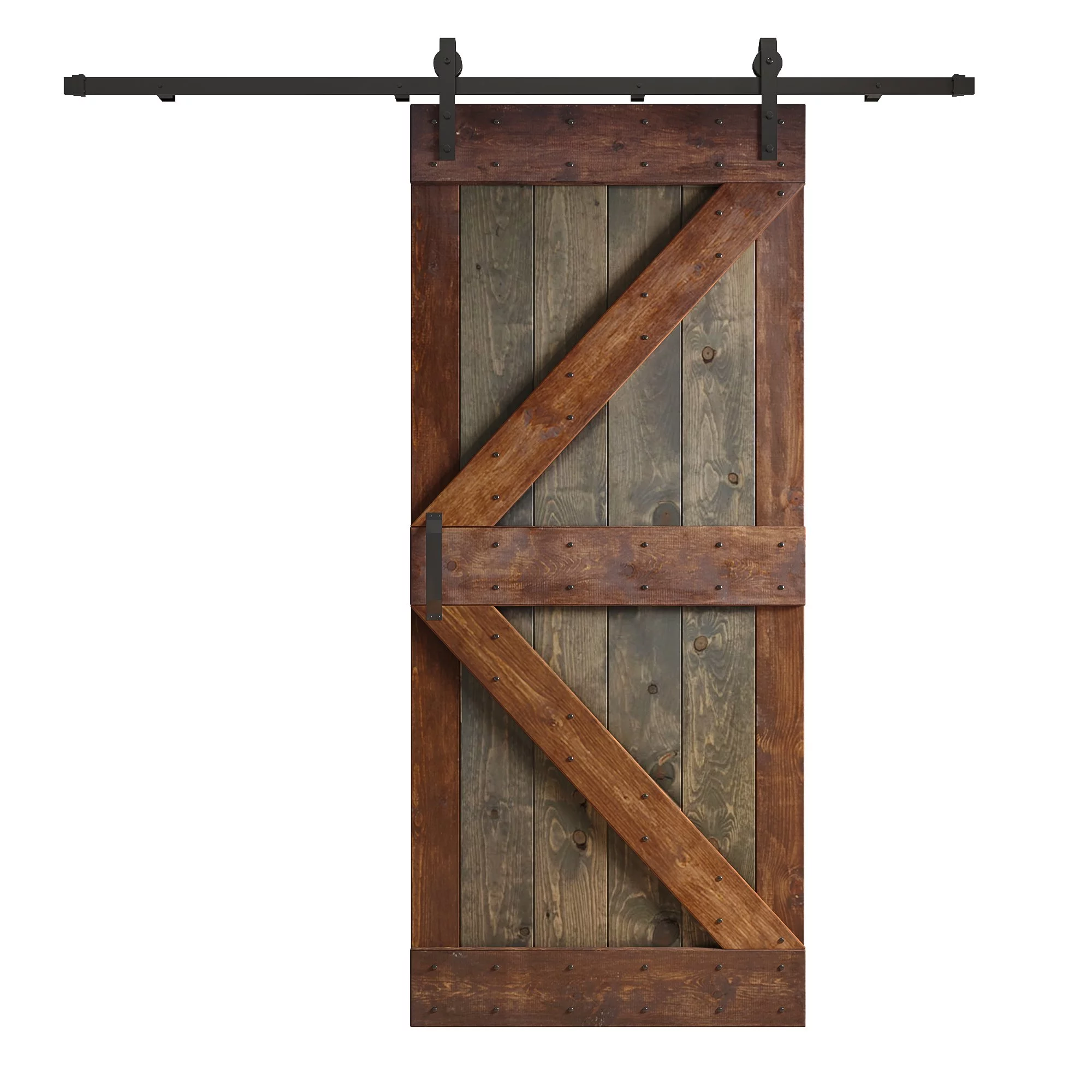Coast Sequoia 36 in x 84 in K Style Finished Muti-Color Knotty Pine Wood Sliding Barn Door With Hardware Kit (Aged Barrel/Dark Walnut)