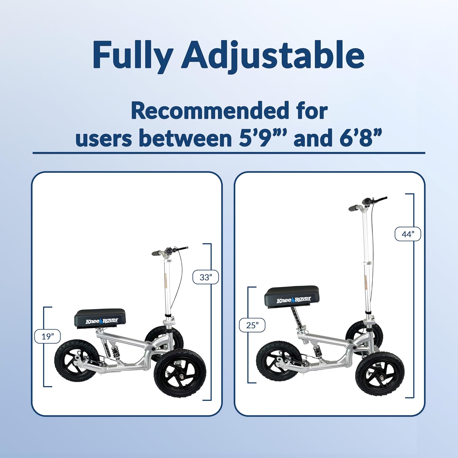 KneeRover PRO All Terrain Knee Scooter with Shock Absorber for Adults for Foot Surgery Heavy Duty Knee Walker for Broken Ankle Foot Injuries - Leg Scooter Best Knee Crutch Alternative (Silver)