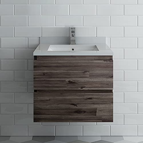 Fresca Formosa 24 Inch Wall Hung Modern Bathroom Vanity - Quartz Countertop & Ceramic Sink Included - Faucet Not Included